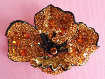 jwg Grote vintage 80s Orchidee bloem broche oranje zwart beschikbaar voor biedingen