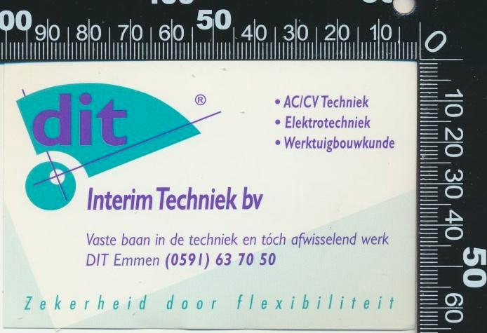 Sticker: Dit Interim Techniek - Emmen, Verzamelen, Stickers, Zo goed als nieuw, Bedrijf of Vereniging, Ophalen of Verzenden