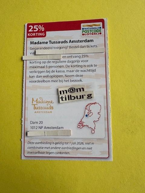 Madame Tussauds Amsterdam 25% korting, Tickets en Kaartjes, Musea, Drie personen of meer, Kortingskaart