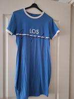 Blauwe t-shirt jurk met print met witte boorden, Maat 38/40 (M), Blauw, Ophalen of Verzenden, Onbekend