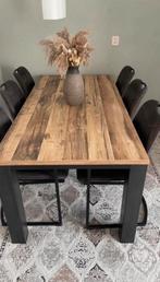 Eetkamertafel Luc - antraciet/eikenkleur - 77x179x90 cm, Ophalen, 50 tot 100 cm, Zo goed als nieuw, Vijf personen of meer