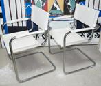 2 Buisframe Sledestoelen Mart Stam of Marcel Breuer, Ophalen, Wit, Leer, Twee