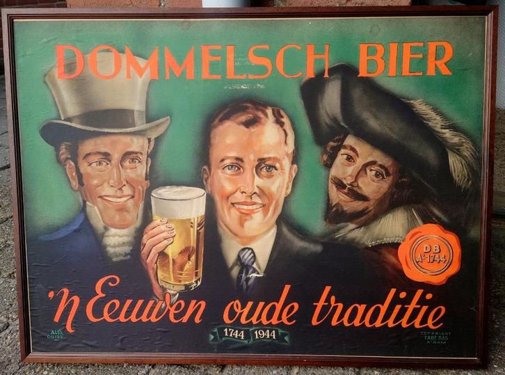Alex Guise - Dommelsch Bier 'n Eeuwen oude traditie 1944, Verzamelen, Biermerken, Gebruikt, Reclamebord, Plaat of Schild, Dommelsch