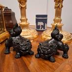 Antieke bronzen Japanse tempel leeuwtjes, Antiek en Kunst, Ophalen