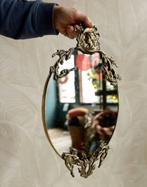 Vintage ovale spiegel messing sierlijst, Antiek en Kunst, Ophalen of Verzenden, Ovaal, Minder dan 50 cm