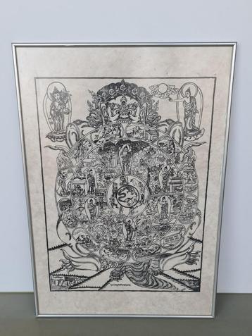 Bhava chakra Mandala levenswiel op handgeschept Lokta papier beschikbaar voor biedingen