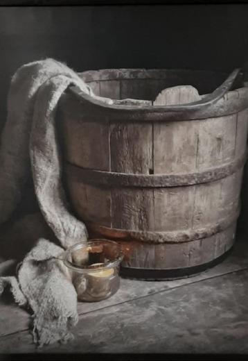 Canvas prent houten emmer met shabby doek AANBIEDING beschikbaar voor biedingen
