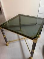 Vintage salontafel met messing en rookglas, Ophalen, 100 tot 150 cm, 50 tot 100 cm, Zo goed als nieuw