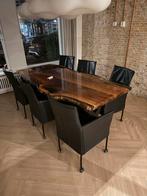 6 Zwarte leren eetkamerstoelen op wieltjes, Huis en Inrichting, Gebruikt, Zwart, Leer, Ophalen of Verzenden