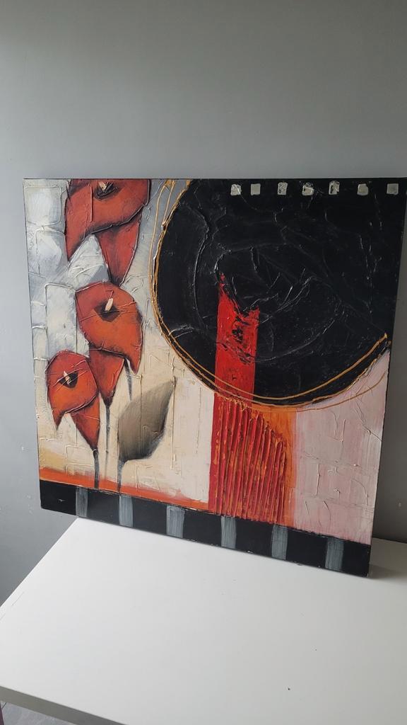 Abstract schilderij met bloemen met certificaat, Antiek en Kunst, Kunst | Schilderijen | Abstract, Ophalen