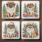 Tibetaanse Spaniel Kerst onderzetters met houder, Verzenden, Nieuw, Glas of Kopje