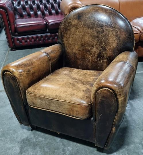 Schapenleren moustache fauteuil Franse stijl + BEZORGING, Huis en Inrichting, Fauteuils, Gebruikt, Leer, Ophalen of Verzenden