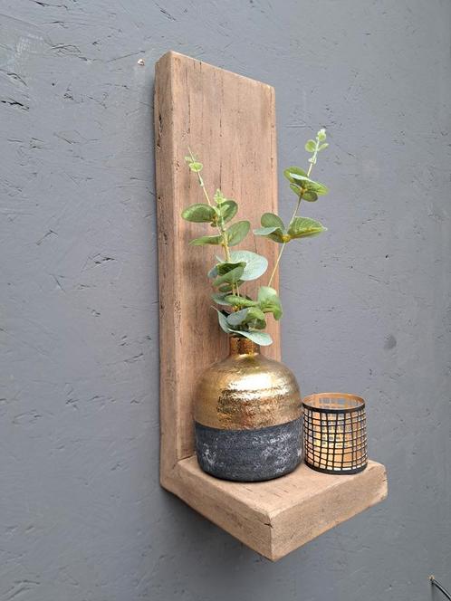 Wandplank Oud Hout Wandplankje Kaarshouder Waxinelicht NIEUW, Huis en Inrichting, Woonaccessoires | Wandplanken en Boekenplanken