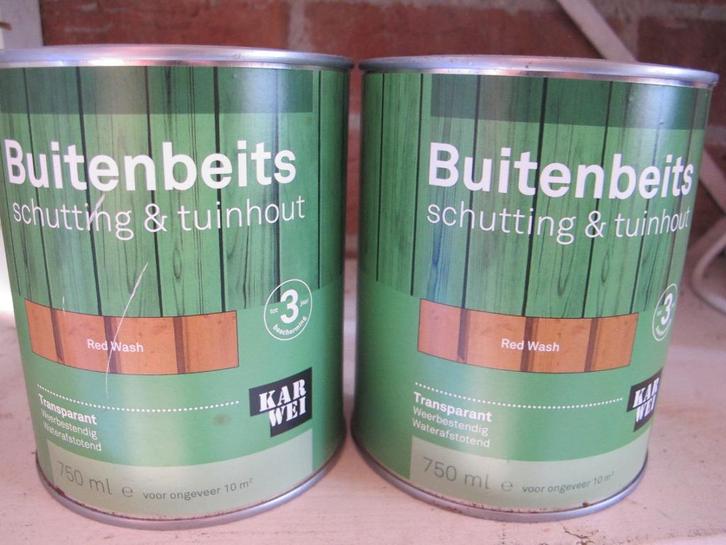 2 blikken buitenbeits Red Wash 750 ml, Doe-het-zelf en Verbouw, Verf, Beits en Lak, Nieuw, Beits, Minder dan 5 liter, Overige kleuren