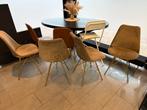 Set van 4 beige stoelen met gouden poten, Huis en Inrichting, Stoelen, Ophalen, Gebruikt, Overige kleuren, Vier