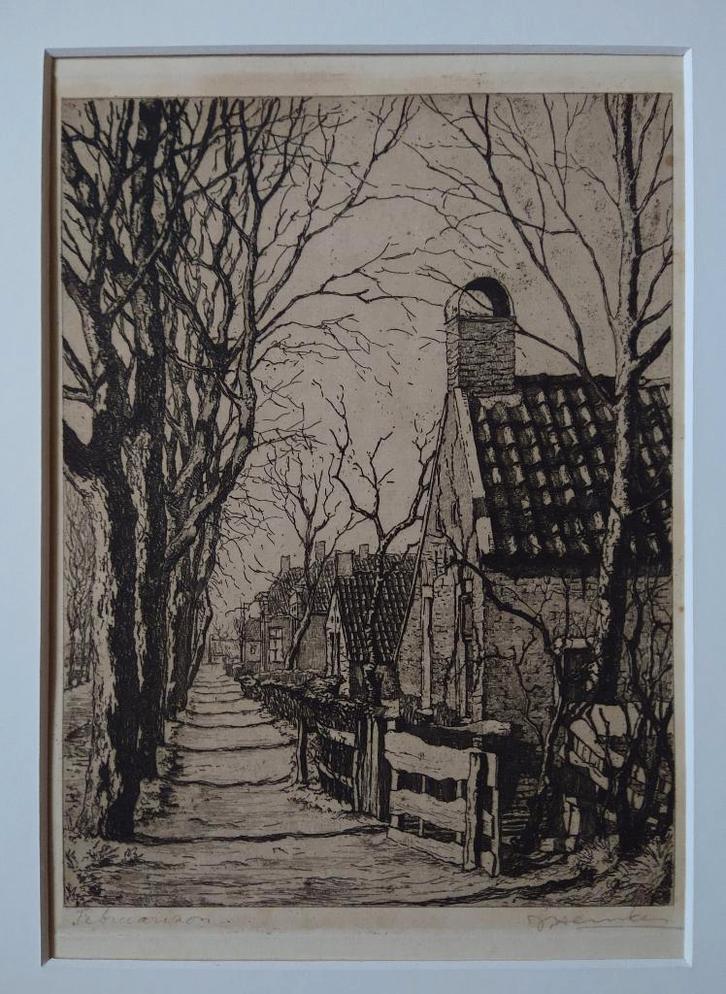 Ets Johan Hemkes februarizon Nes Ameland 1926 - Scheen, Antiek en Kunst, Kunst | Etsen en Gravures, Ophalen of Verzenden