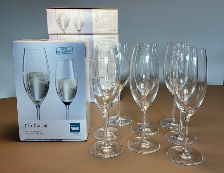 18 Schott Zwiesel kristal Champagneglazen - Cru Classic, Huis en Inrichting, Keuken | Servies, Nieuw, Glas of Glazen, Effen, Glas
