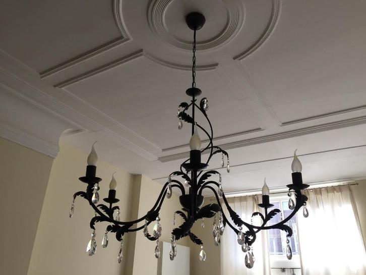 2 kroonluchters met kristallen druppels (handgemaakt), Huis en Inrichting, Lampen | Kroonluchters, Zo goed als nieuw, Glas, Metaal