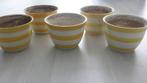 5 frisse gekleurde geel/witte bloempotten, Tuin en Terras, Bloempotten, Ophalen, Gebruikt, Rond, Binnen