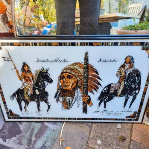 Indianen in lijst en een 3 luik, Huis en Inrichting, Woonaccessoires | Schilderijen, Tekeningen en Foto's, Schilderij, Minder dan 50 cm
