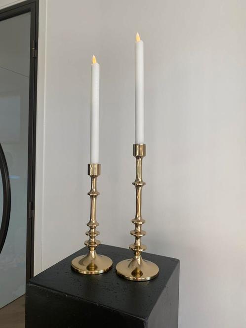 Set Van Twee Kandelaars Neo Aluminium Goud, Huis en Inrichting, Woonaccessoires | Kandelaars en Kaarsen, Nieuw, Kandelaar, 25 tot 50 cm