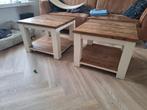 Twee Salontafels vierkant teak creme wit, Ophalen, 50 tot 100 cm, Vierkant, 50 tot 100 cm