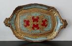 Antiek Brocante Venetiaans dienblad lichtblauw rood, Ophalen of Verzenden
