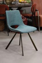 Partij trendy eetkamerstoelen metaal & stof blauw