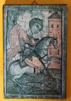 Ikoon St. Joris en de draak op houten plankje, Ophalen of Verzenden