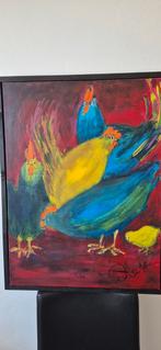 kleurrijk schilderij kippen, Ophalen