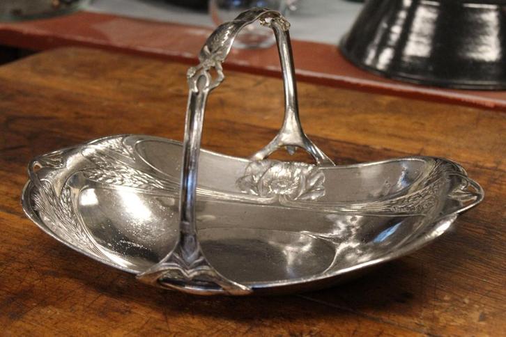 Brocante - Sierlijke verzilverde schaal, Art Nouveau!, Antiek en Kunst, Antiek | Woonaccessoires, Ophalen of Verzenden