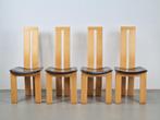 4 vintage beuken leer eetkamerstoelen Pietro Costantini Ello, Huis en Inrichting, Stoelen, N, Postmodern vintage, Zwart, Ophalen of Verzenden