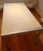 Uitschuifbare eettafel, wit, met metalen onderstel, Ophalen