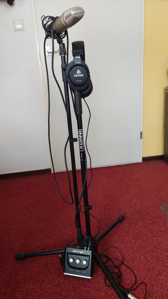 Microfoon set met standaard, hoofdtelefoon en USB-interface, Muziek en Instrumenten, Microfoons, Zo goed als nieuw, Studiomicrofoon