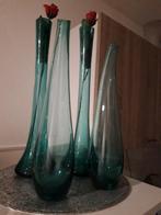 Set van 4 blauwevazen, Ophalen of Verzenden, 75 cm of meer, Groen, Glas