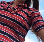 Bershka polo top/truitje rood-blauw mt. S, Kleding | Dames, Tops, Ophalen of Verzenden, Zo goed als nieuw, Korte mouw, Maat 36 (S)
