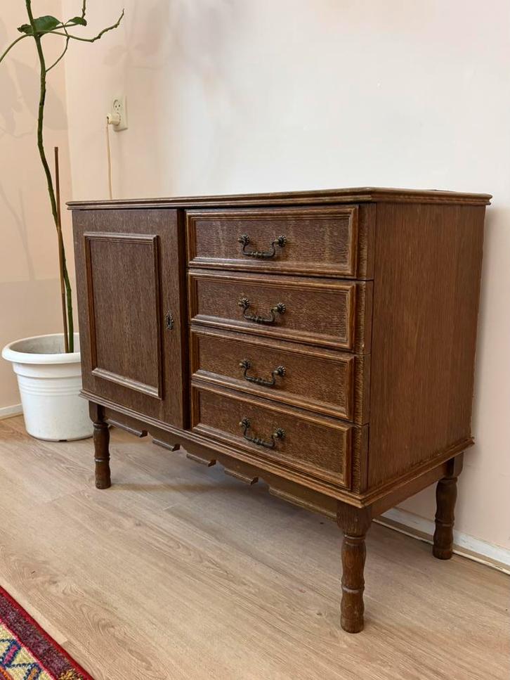 Vintage houten ladekast jaren ‘60, Huis en Inrichting, Kasten | Dressoirs, Zo goed als nieuw, 25 tot 50 cm, Ophalen