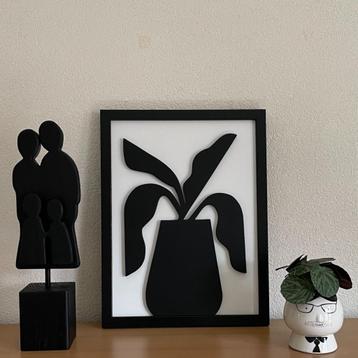 Schilderij van hout "plant in pot" - maat: 43 X 33 cm. beschikbaar voor biedingen
