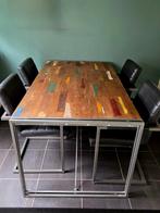 Industriële eettafel scheepshout/teakhout met/zonder stoelen, Huis en Inrichting, Tafels | Eettafels, Ophalen, Gebruikt, Teakhout