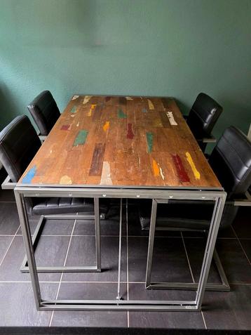 Industriële eettafel scheepshout/teakhout beschikbaar voor biedingen