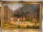 Jachttafereel op linnen 100 x70 in lijst 115x85, Antiek en Kunst, Ophalen