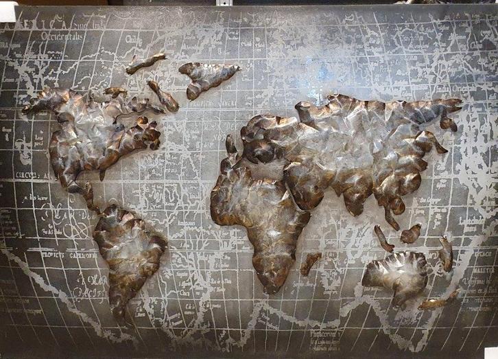 schilderij / WERELDKAART / METAAL / opruiming 50% korting, Huis en Inrichting, Woonaccessoires | Schilderijen, Tekeningen en Foto's