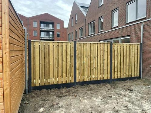 Schutting Grenen hout met antraciet betonsysteem, Tuin en Terras, Schuttingen, Nieuw, Hout, Ophalen
