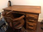 Vintage massief houten bureau met stoel, Ophalen