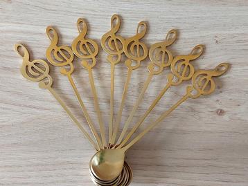 NIEUW 8 GOUDEN LEPELTJES MET MUZIEKSLEUTEL beschikbaar voor biedingen