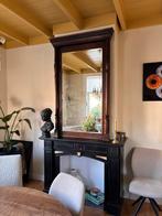 Antieke grote spiegel in eiken lijst, Antiek en Kunst, Ophalen, Rechthoekig, 50 tot 100 cm, 150 tot 200 cm