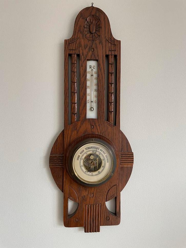 Orginele Lufft Barometer met thermometer in houten lijst, Audio, Tv en Foto, Weerstations en Barometers, Ophalen