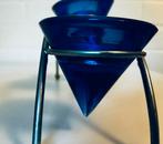 Nieuw vintage Vintage kaarshouder. blauw glas/metalen frame., Overige materialen, Blauw, Nieuw, Ophalen of Verzenden