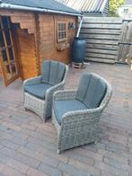 2 rieten( kunststof) tuinstoelen met kussens, Ophalen, Gebruikt, Rotan