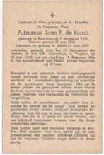 Pastoor Adrianus J. de Bondt 1901 Kaatsheuvel + 1962 Veghel, Verzamelen, Bidprentjes en Rouwkaarten, Verzenden, Bidprentje